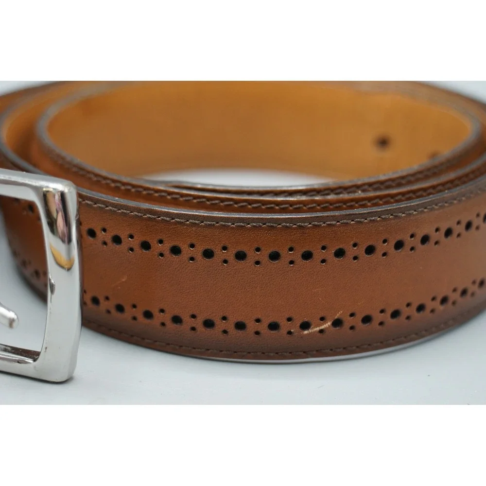 Allen Edmonds Mens Brown Leather Brogue Perforated Belt 44 Handcrafted USA 74090